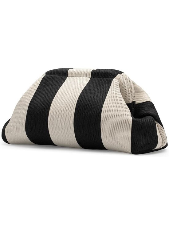 Handbags - Women's Beige Black Woven Clutch Purse Striped Dumpling Crochet Beach Handbag